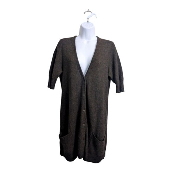 Eileen Fisher Wool Cashmere Blend Brown Cardigan Sweater Short Sleeve Fall M - Picture 3 of 9